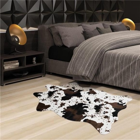 Cow Print Rug Faux Cowhide Area Carpet Animal Print Mat for Living Room Bedroom - Picture 5 of 7
